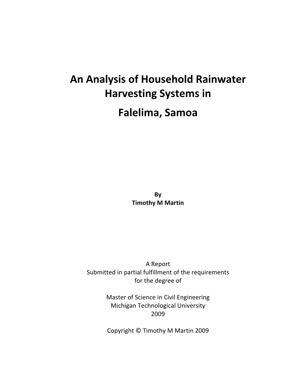 An Analysis of Household Rainwater Harvesting Systems in Falelima, Samoa