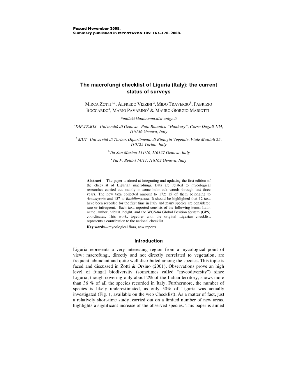 The Macrofungi Checklist of Liguria (Italy): the Current Status of Surveys