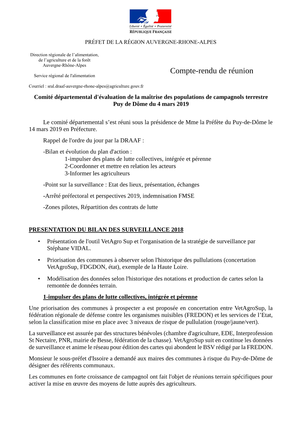 Compte-Rendu De Réunion Service Régional De L'alimentation