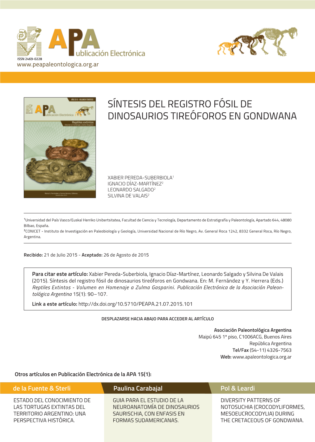 Síntesis Del Registro Fósil De Dinosaurios Tireóforos En Gondwana