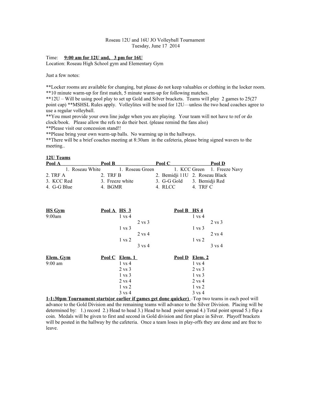 Roseau 12U and 16U JO Volleyball Tournament