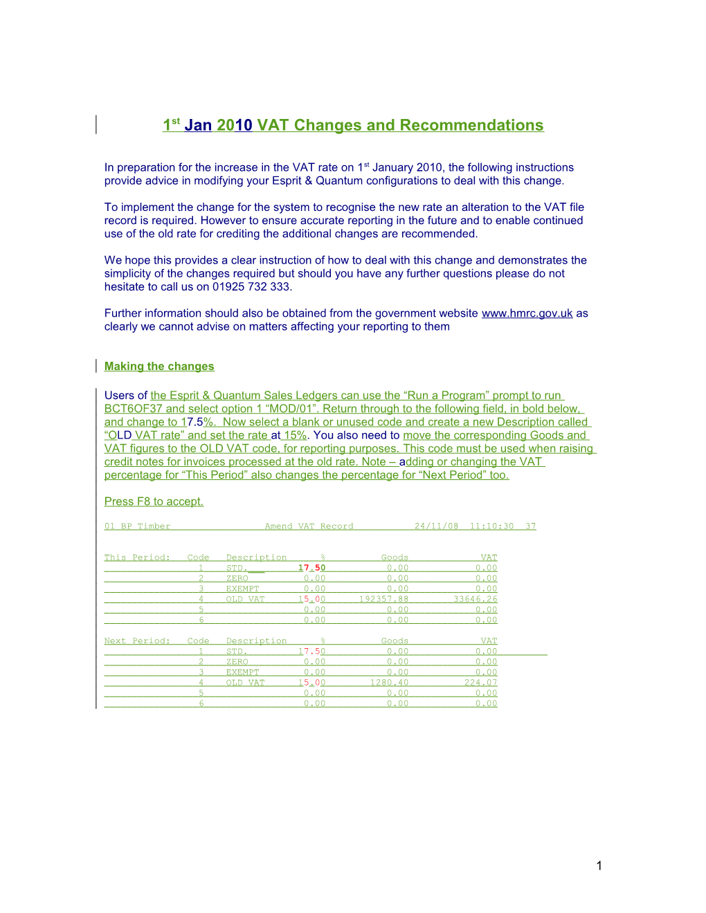 1St DEC 2008 VAT Changes and Recommendations