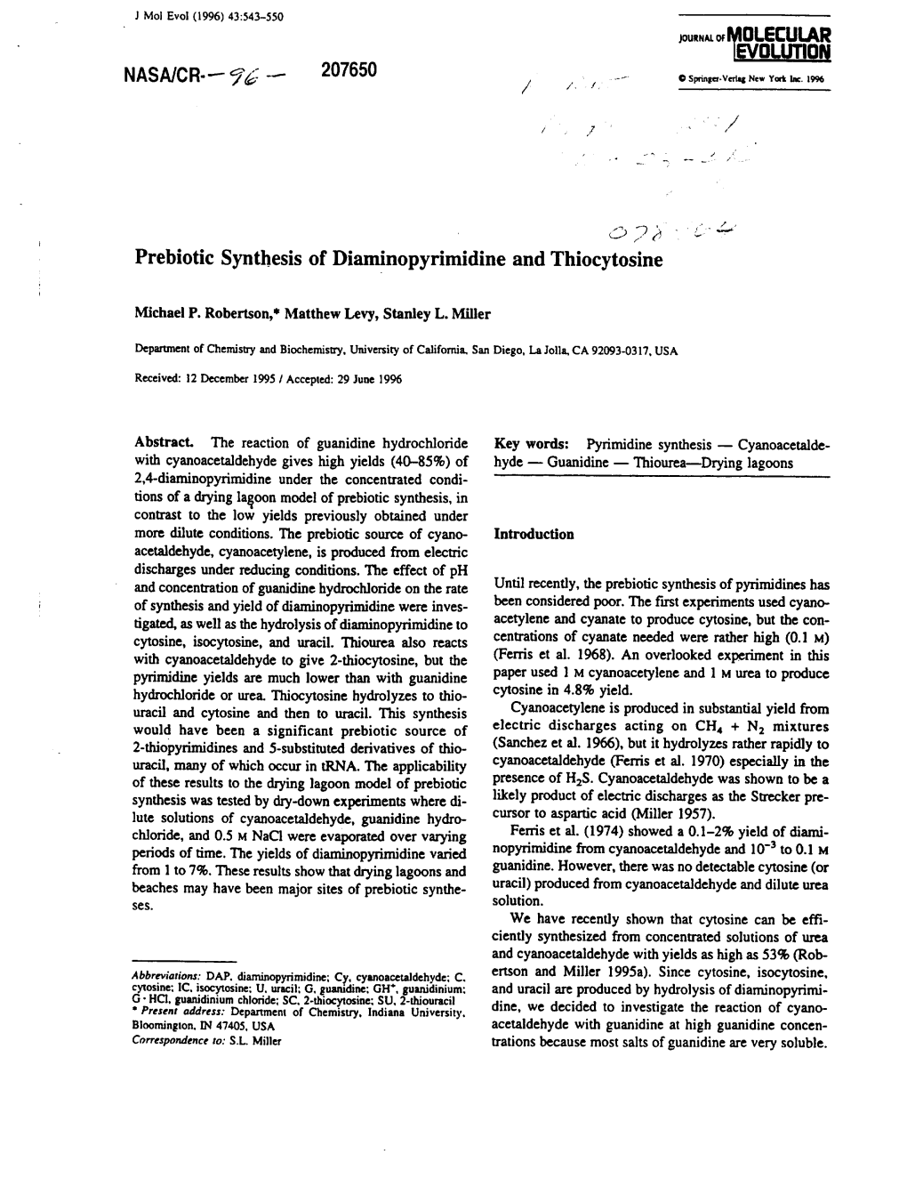 207650 / Prebiotic Synthesis of Diaminopyrimidine And