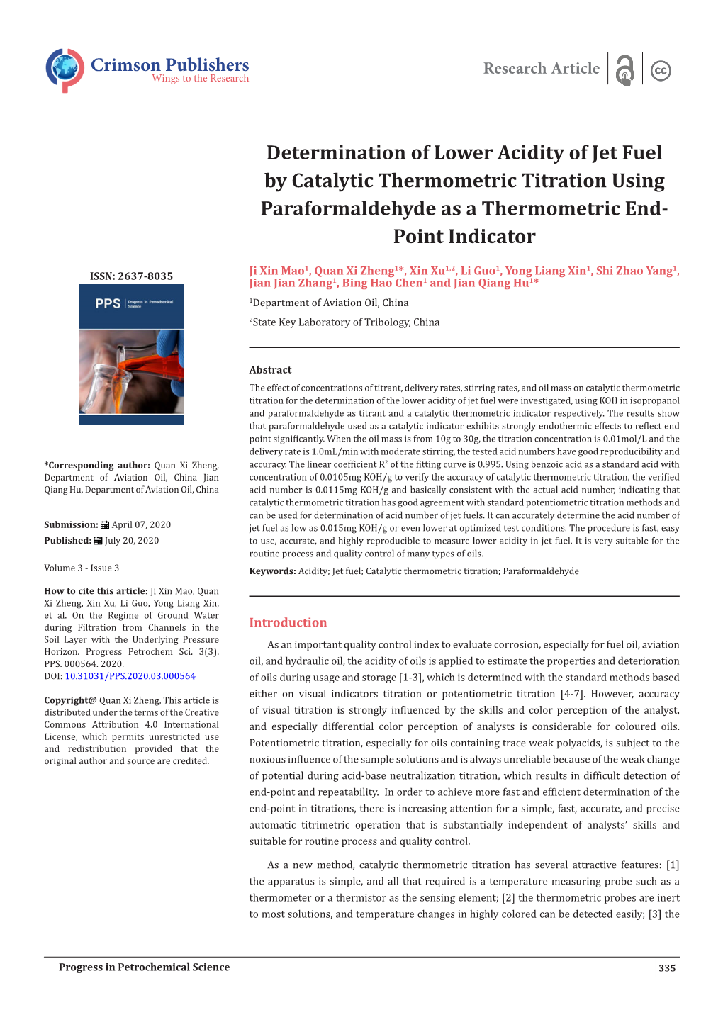 Determination of Lower Acidity of Jet Fuel by Catalytic Thermometric Titration Using Paraformaldehyde As a Thermometric End- Point Indicator