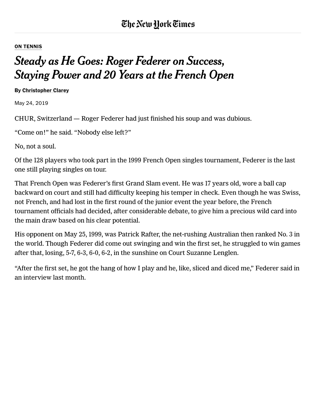 Roger Federer on Suc...T the French Open