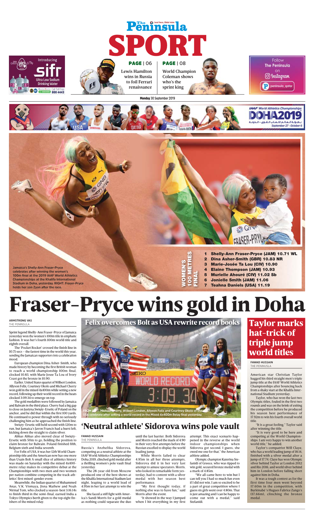 Fraser-Pryce Wins Gold in Doha