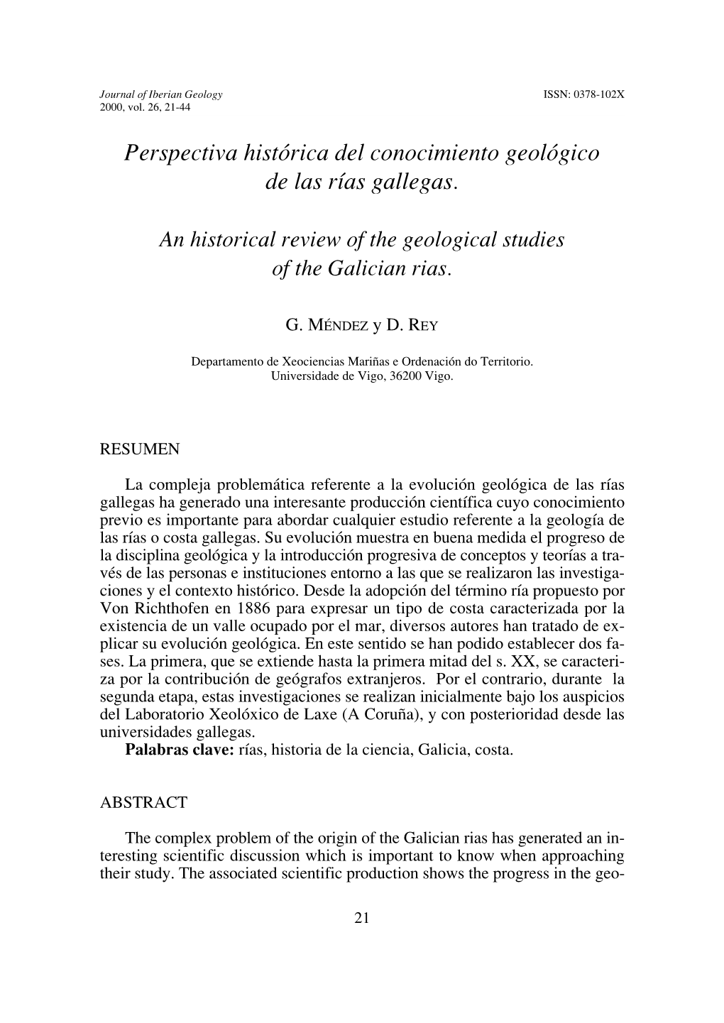 Perspectiva Histórica Del Conocimiento Geológico De Las Rías Gallegas