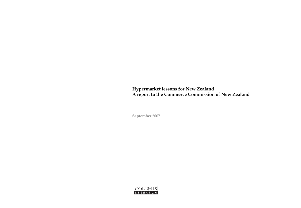 Hypermarket Lessons for New Zealand a Report to the Commerce Commission of New Zealand