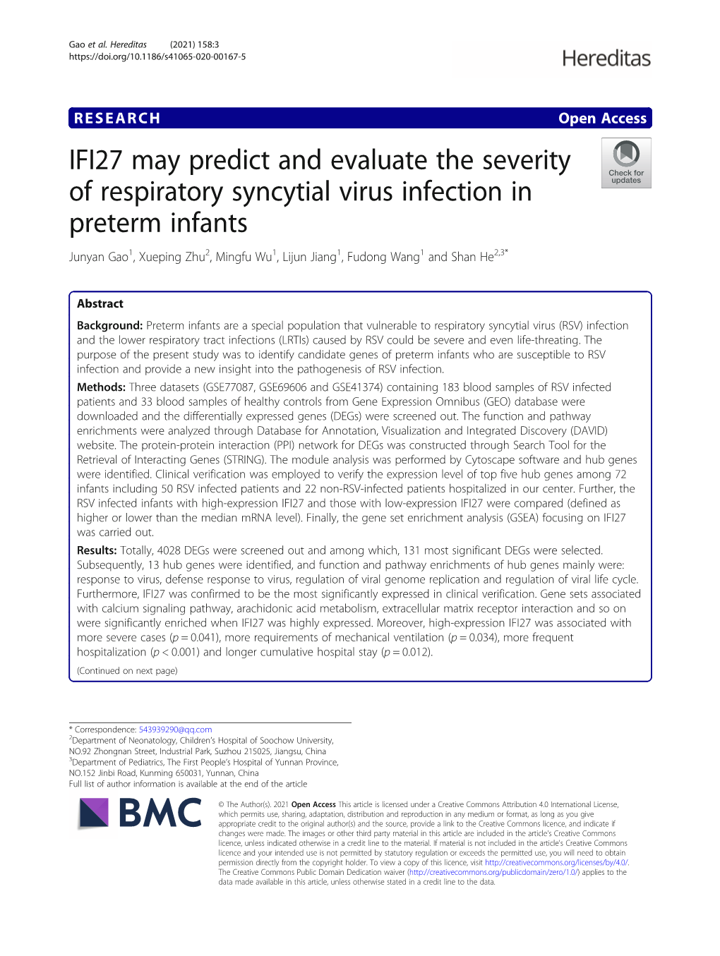 IFI27 May Predict and Evaluate the Severity of Respiratory Syncytial Virus