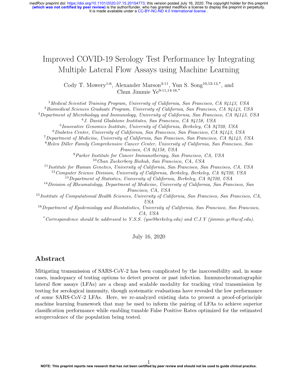 Improved COVID-19 Serology Test Performance by Integrating Multiple Lateral Flow Assays Using Machine Learning