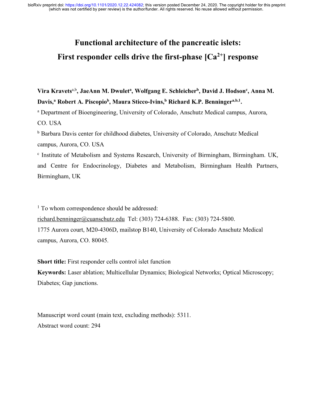 First Responder Cells Drive the First-Phase [Ca2+] Response