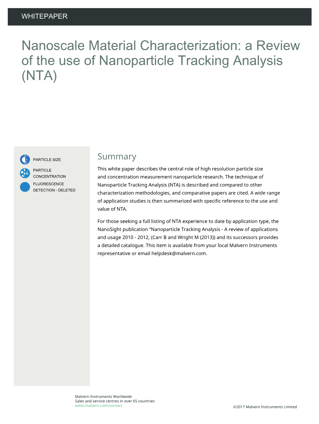 A Review of the Use of Nanoparticle Tracking Analysis (NTA)