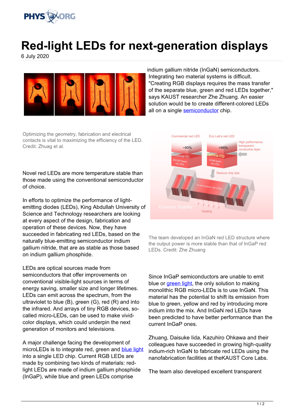 Red-Light Leds for Next-Generation Displays 6 July 2020