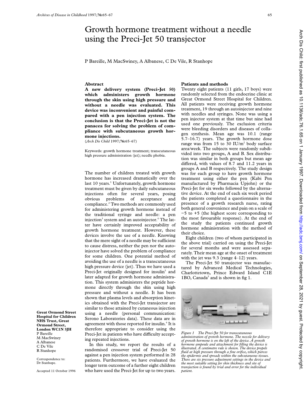 Growth Hormone Treatment Without a Needle Using the Preci-Jet 50