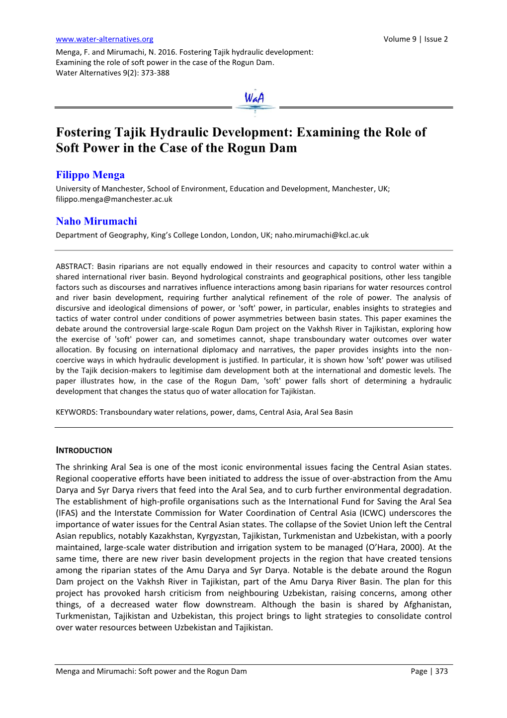 Examining the Role of Soft Power in the Case of the Rogun Dam