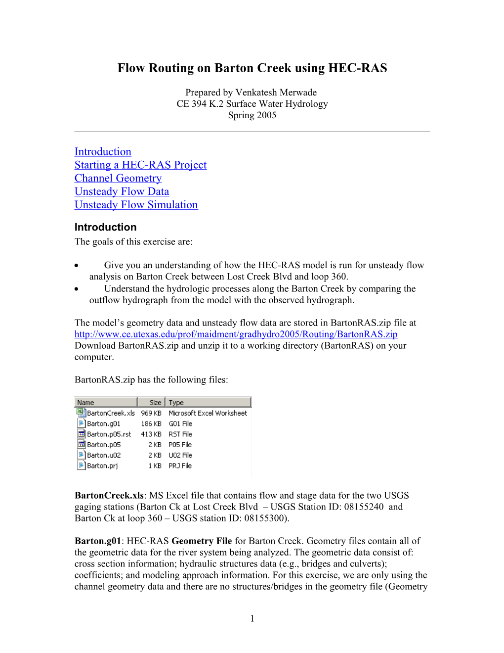 Flow Routing on Barton Creek Using HEC-RAS