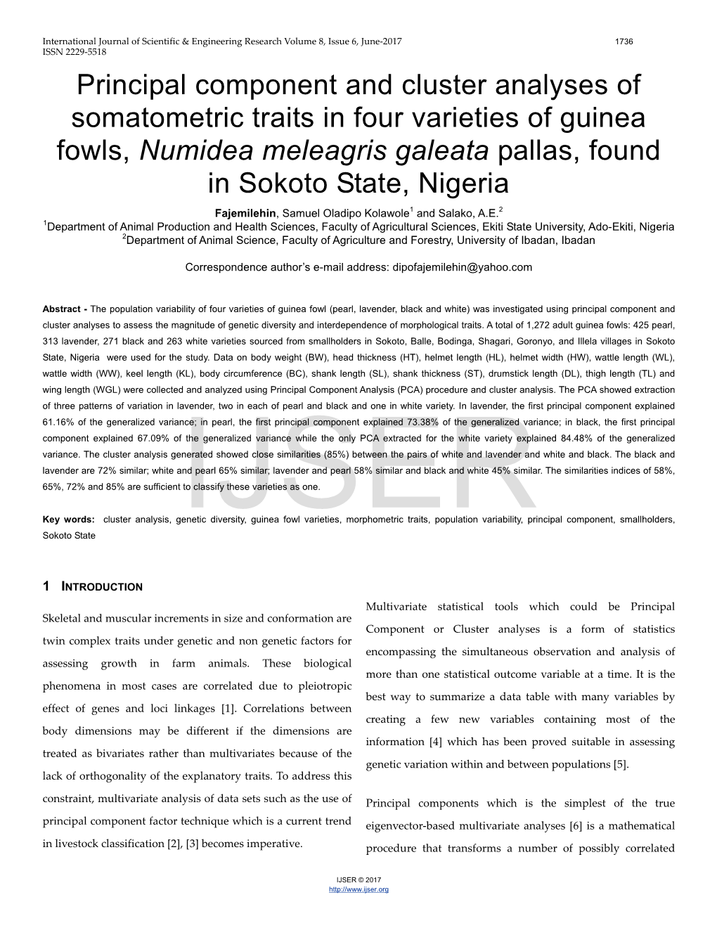 Component and Cluster Analyses of Somatometric Traits in Four Varieties