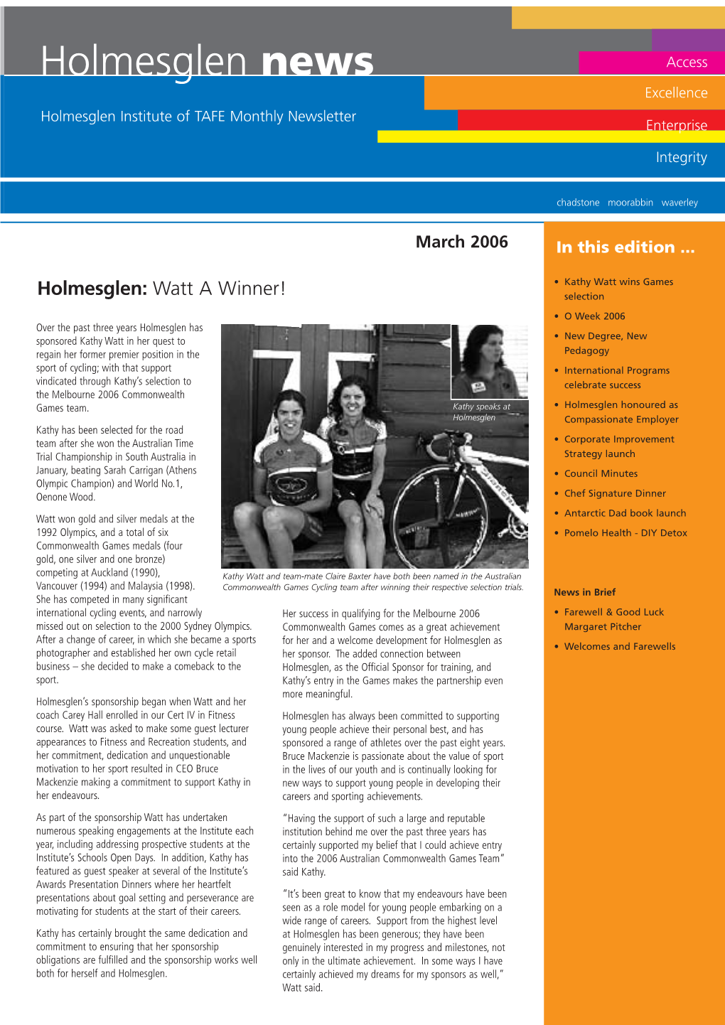 Holmesglen News Access Excellence Holmesglen Institute of TAFE Monthly Newsletter Enterprise