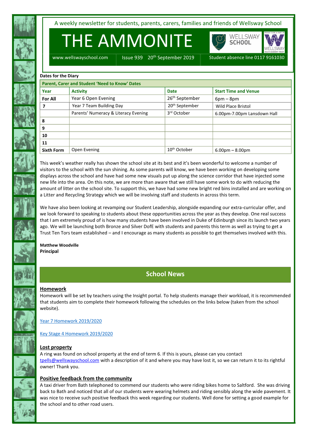 THE AMMONITE Th Student Absence Line 0117 9161030 Issue 939 20 September 2019