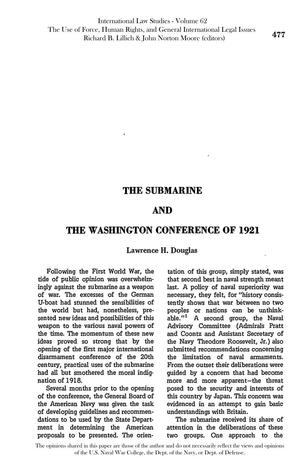 The Submarine and the Washington Conference Of