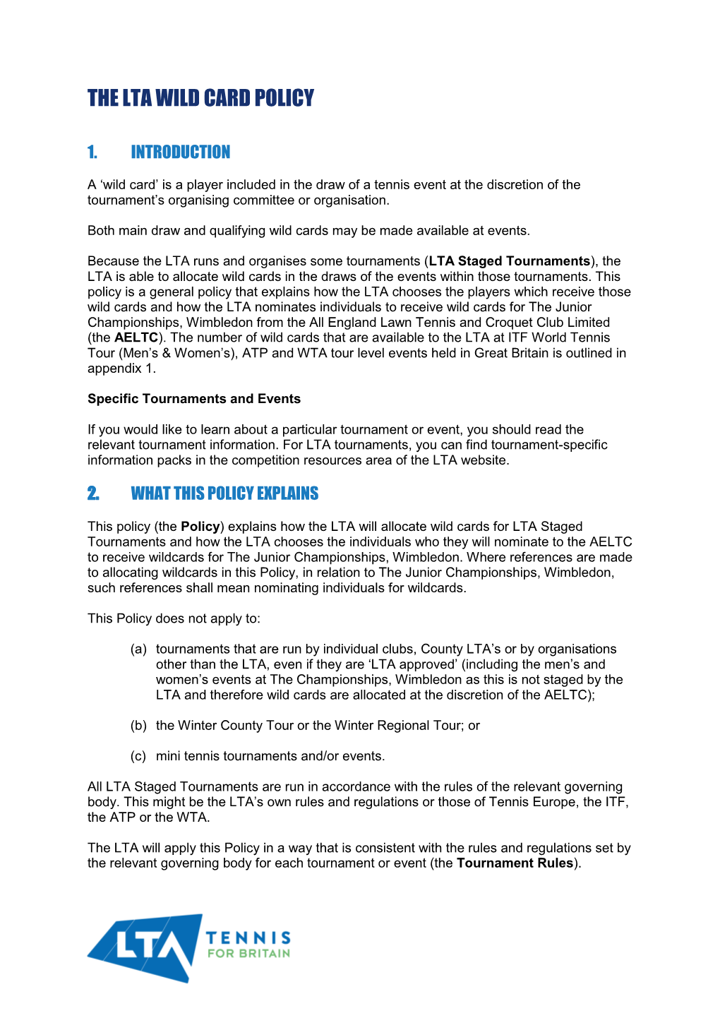 The Lta Wild Card Policy