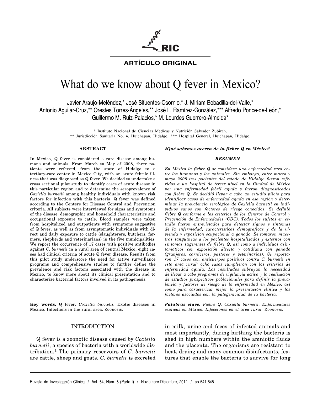 What Do We Know About Q Fever in Mexico?