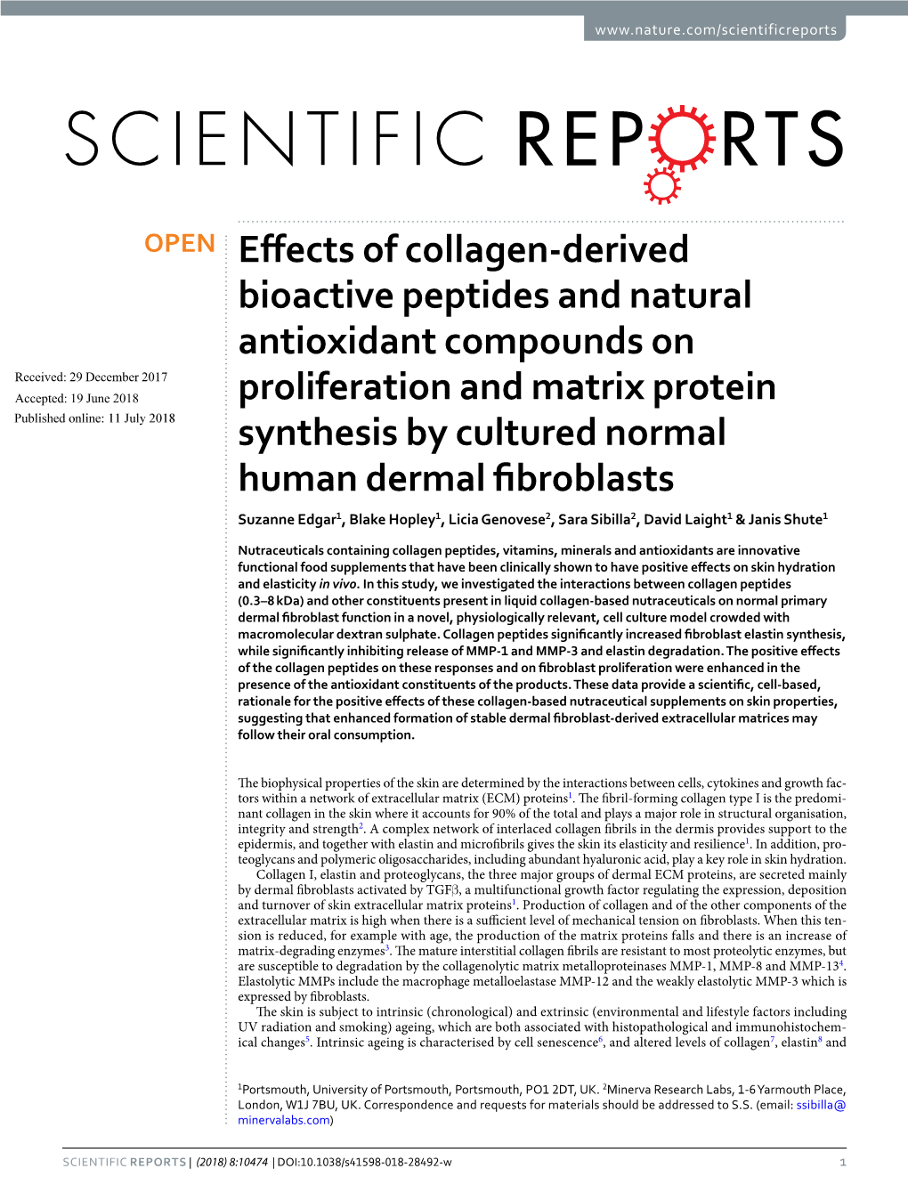 Effects of Collagen-Derived Bioactive Peptides and Natural Antioxidant