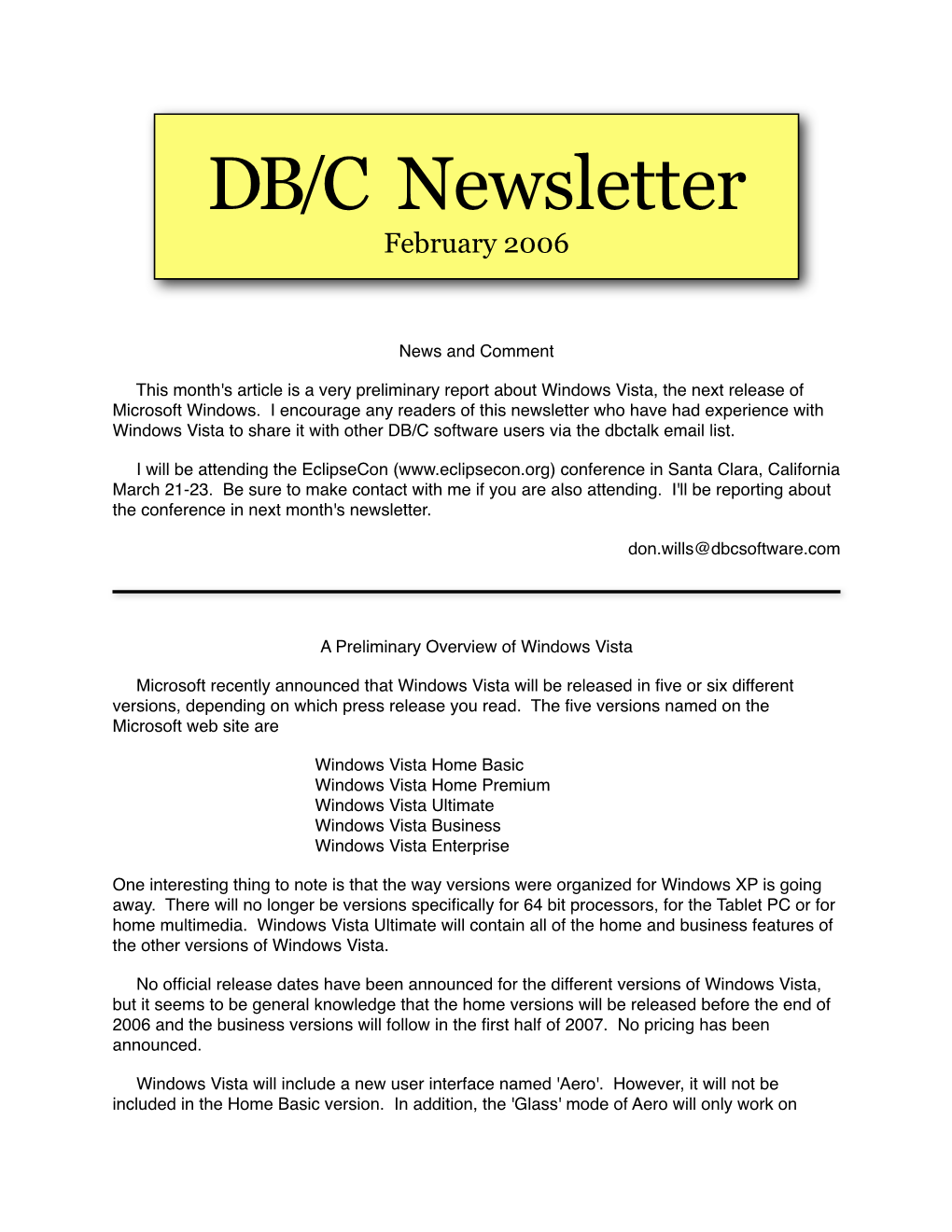 DB/C Newsletter February 2006