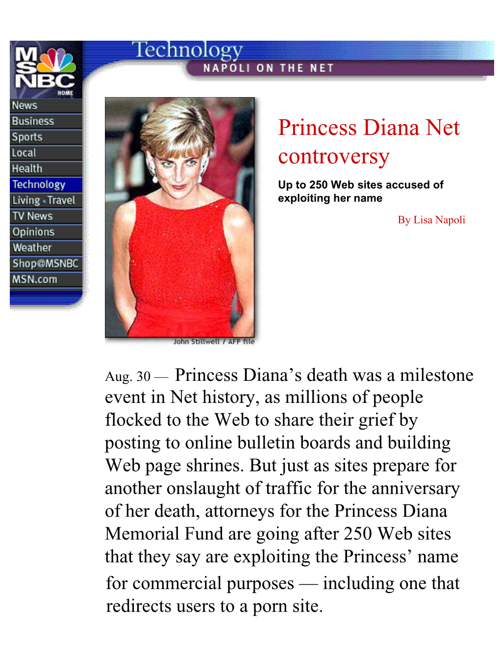 Princess Diana Net Controversy up to 250 Web Sites Accused of Exploiting Her Name