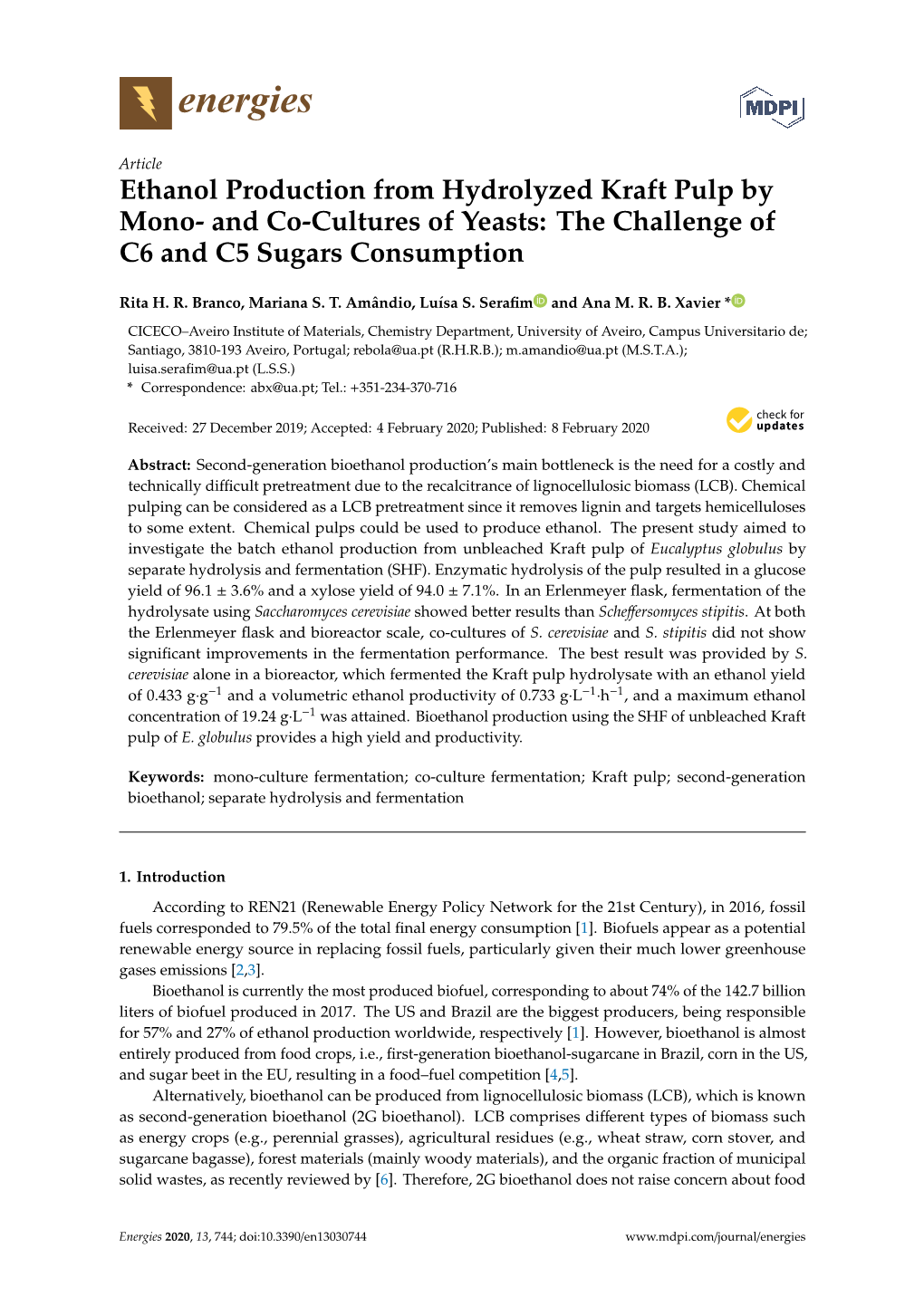 Ethanol Production from Hydrolyzed Kraft Pulp by Mono- and Co-Cultures of Yeasts: the Challenge of C6 and C5 Sugars Consumption