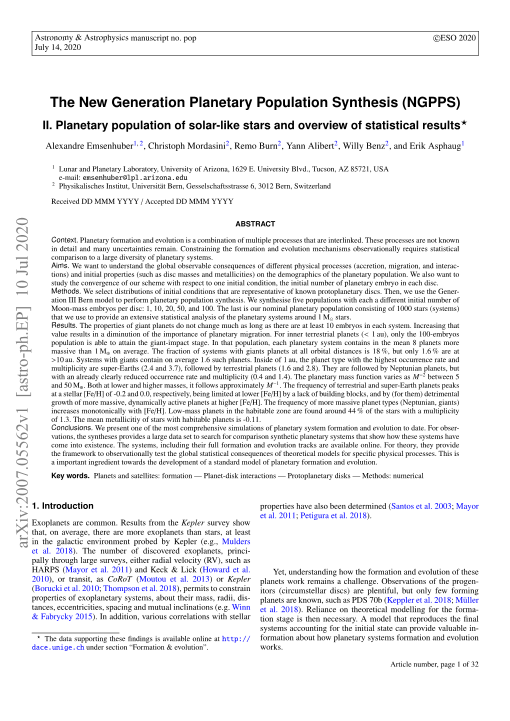 The New Generation Planetary Population Synthesis (NGPPS). II