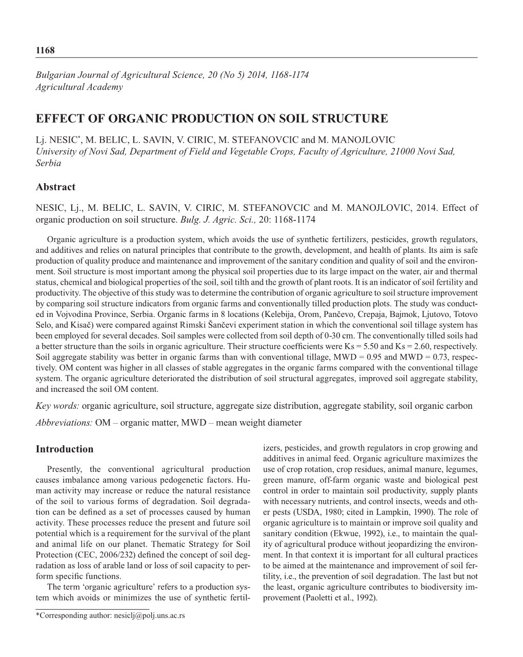 Effect of Organic Production on Soil Structure