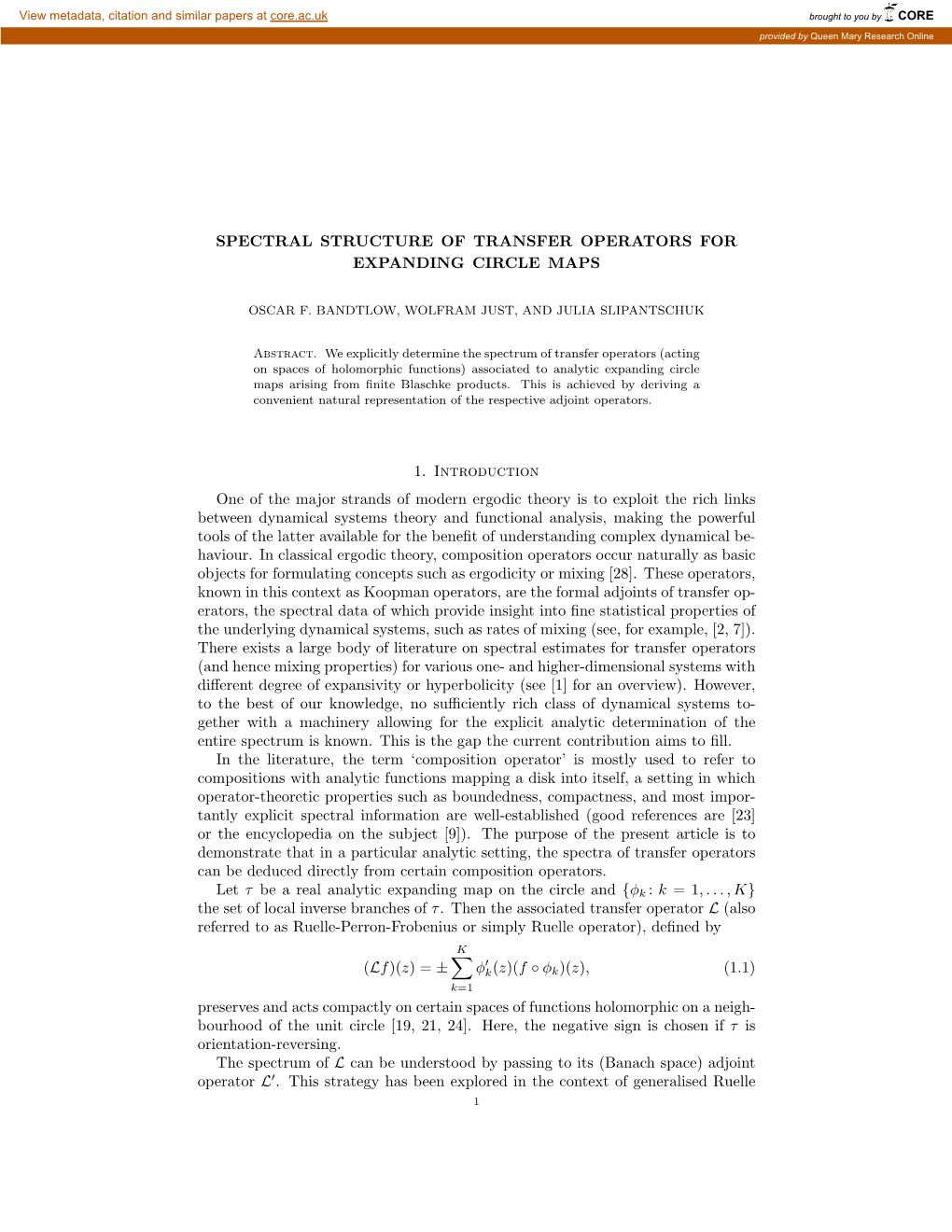 Spectral Structure of Transfer Operators for Expanding Circle Maps