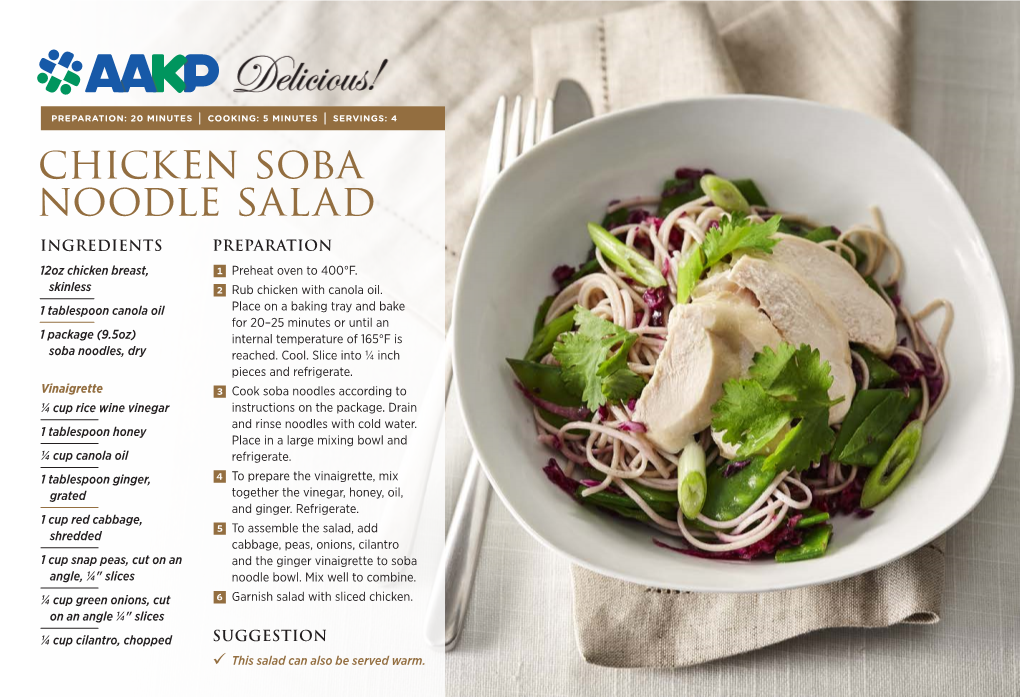 Chicken Soba Noodle Salad INGREDIENTS PREPARATION 12Oz Chicken Breast, 1 Preheat Oven to 400°F