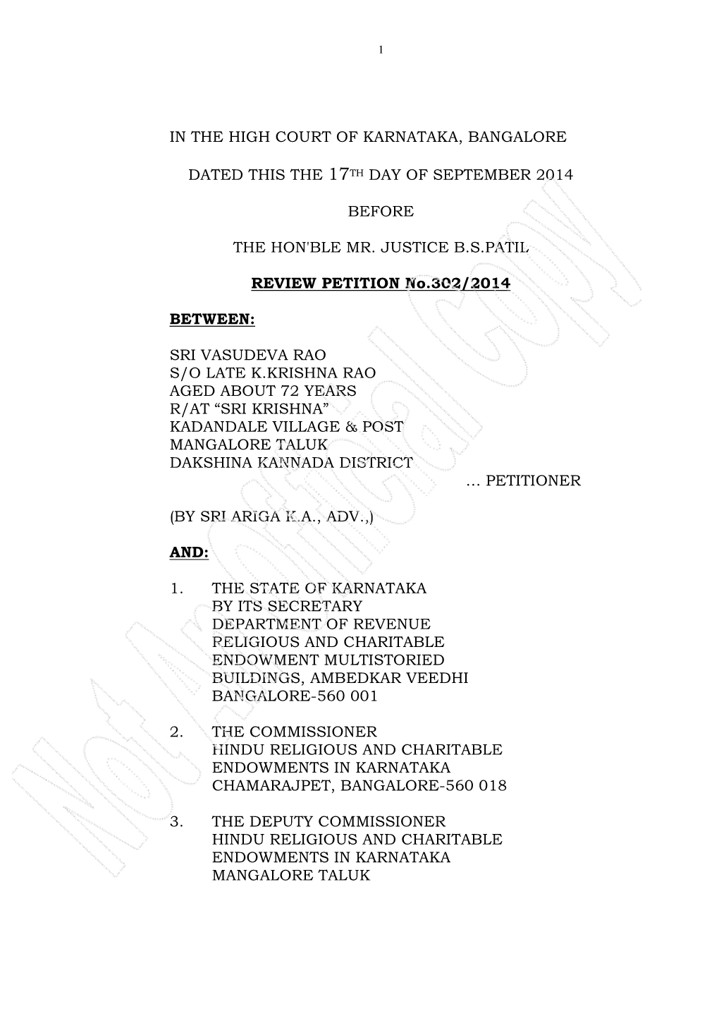 In the High Court of Karnataka, Bangalore Dated This the 17Th Day of September 2014 Before the Hon'ble Mr. Justice B.S.Patil