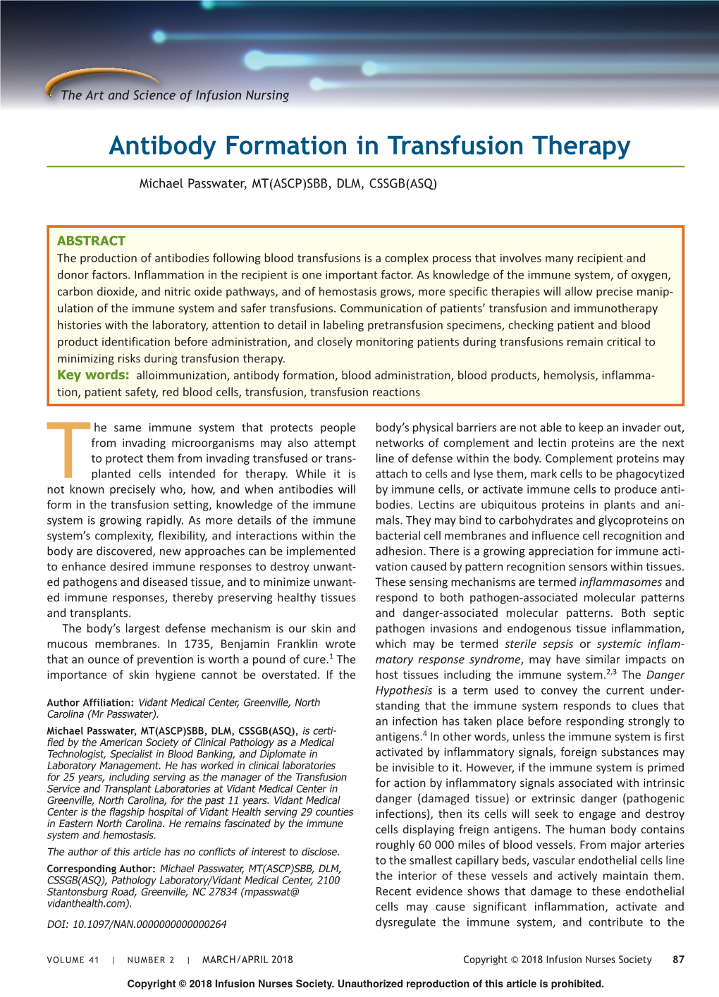 Antibody Formation in Transfusion Therapy