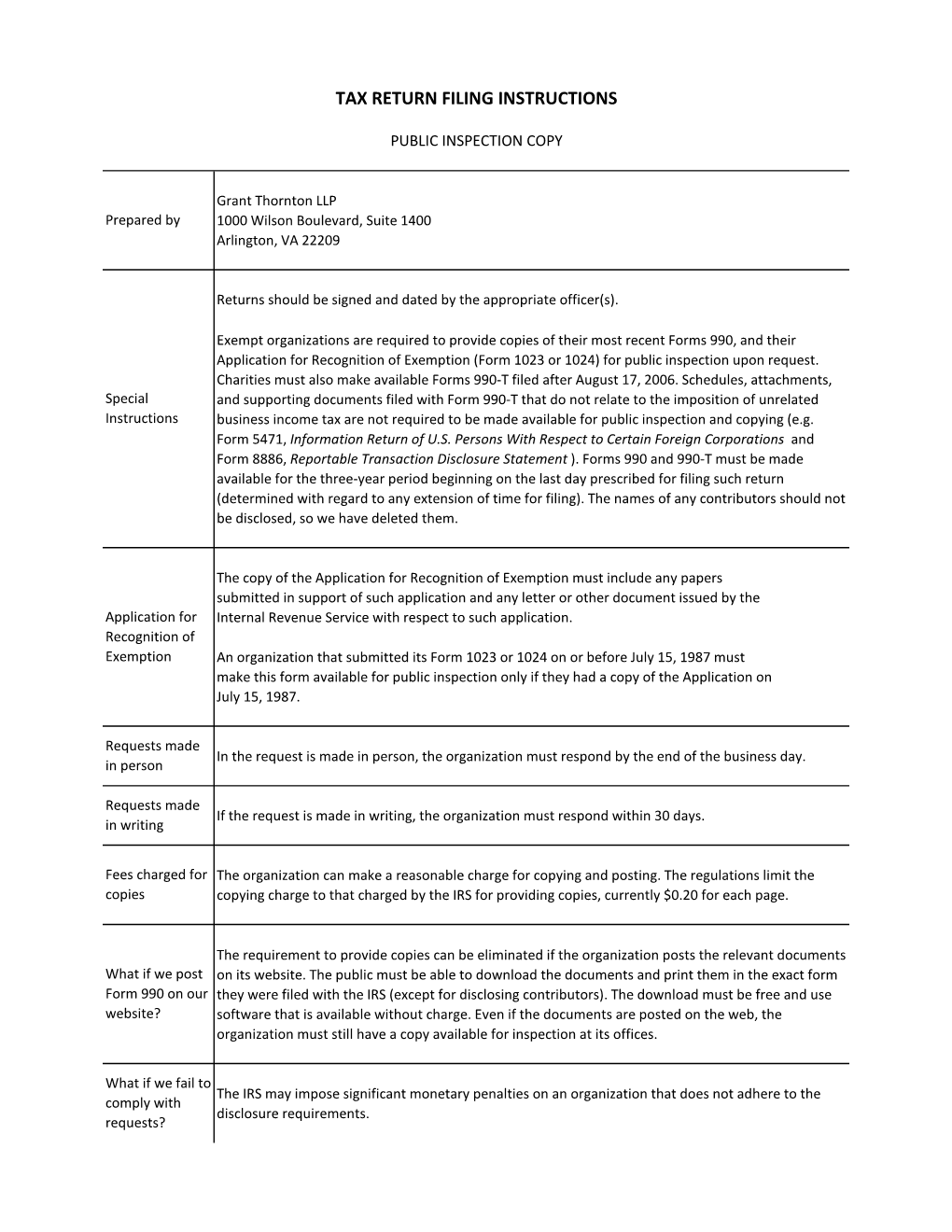 Tax Return Filing Instructions