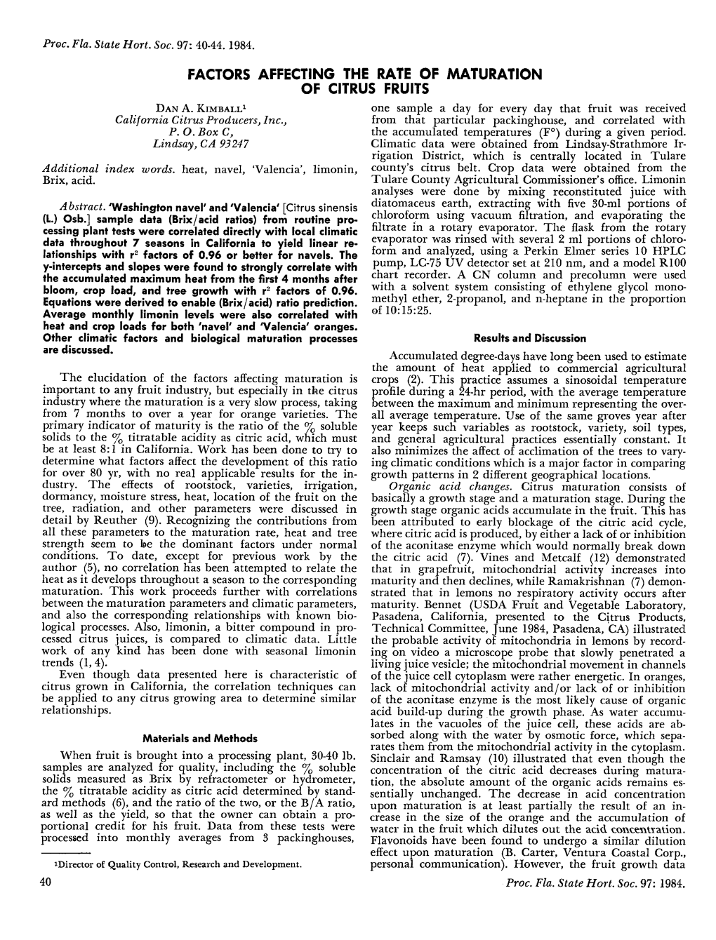 Factors Affecting the Rate of Maturation of Citrus Fruits