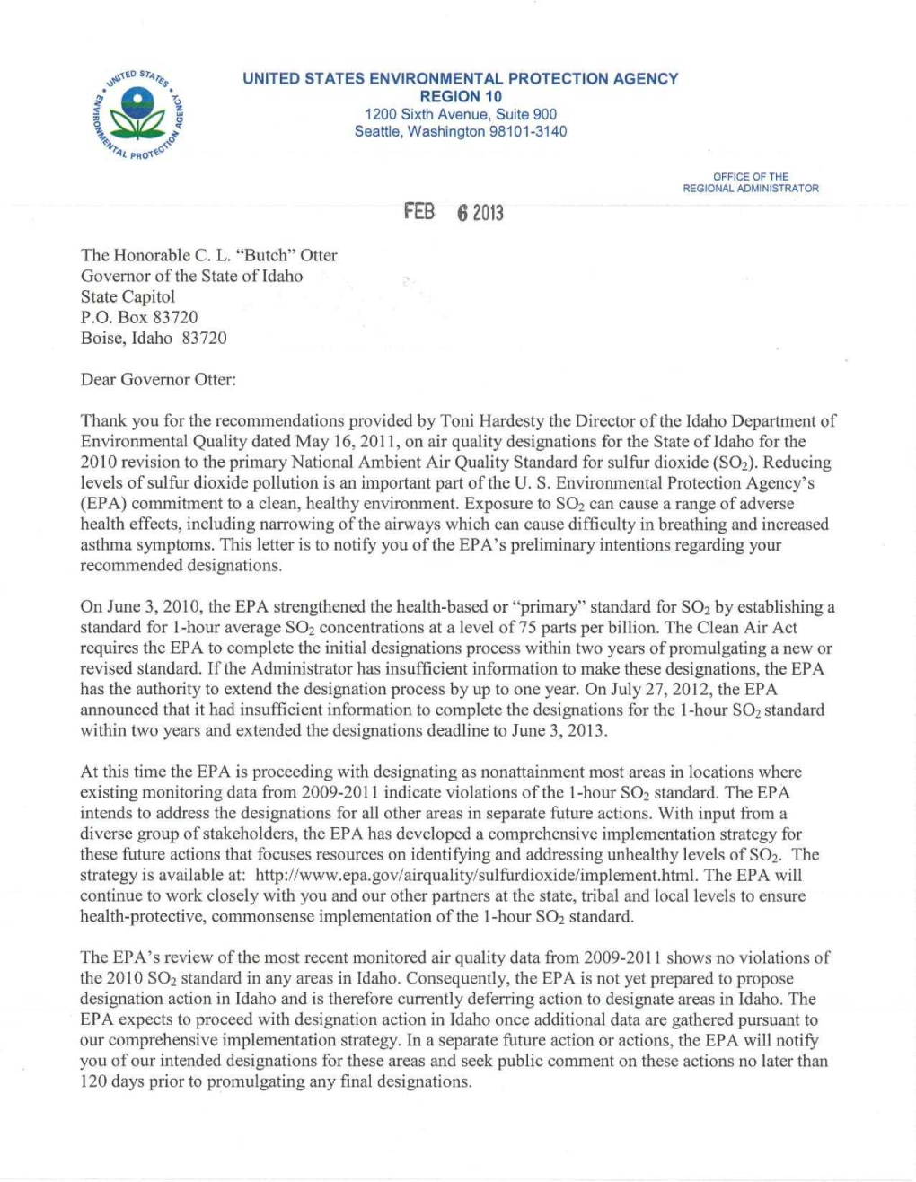 EPA Response to Idaho Recommendation (PDF)