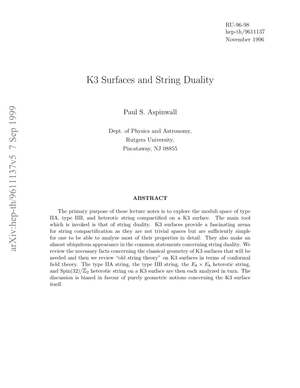 K3 Surfaces and String Duality