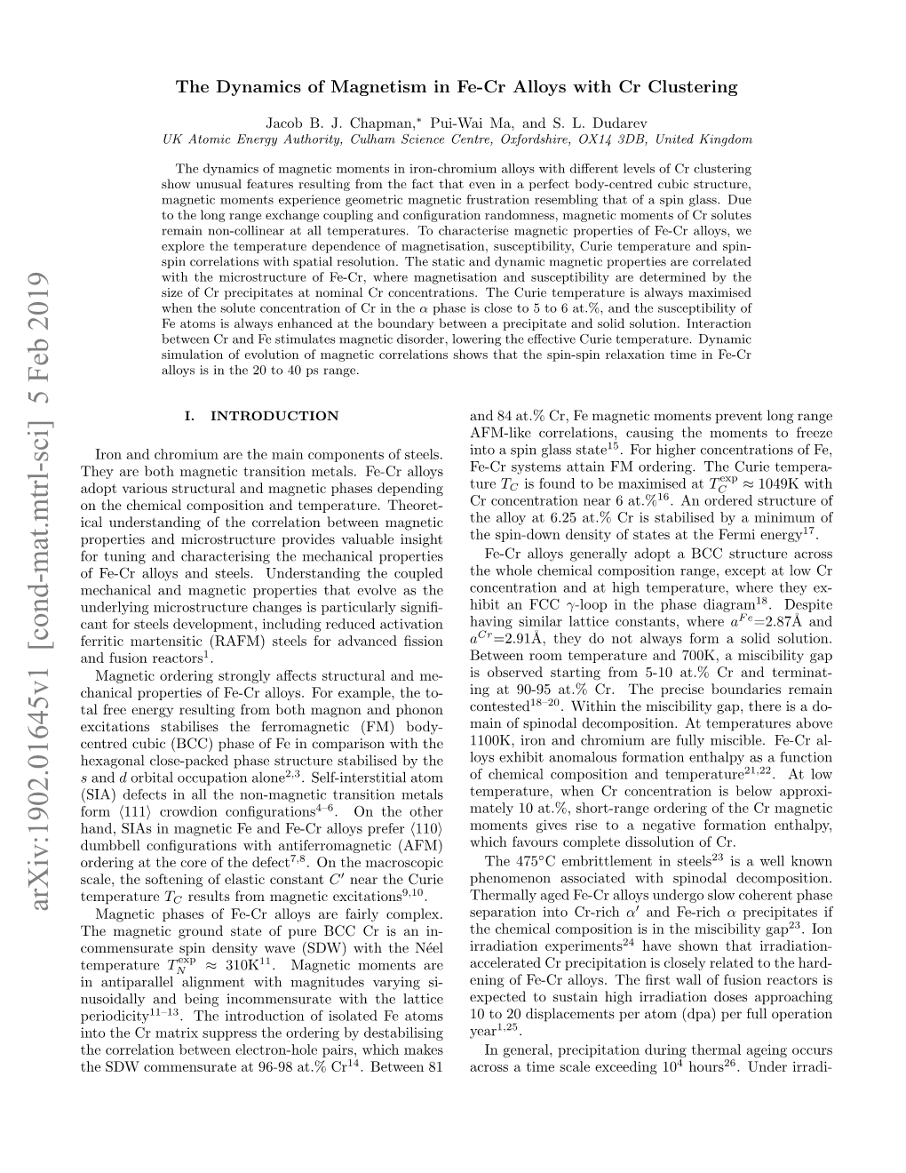 Arxiv:1902.01645V1 [Cond-Mat.Mtrl-Sci] 5 Feb 2019 Magnetic Phases of Fe-Cr Alloys Are Fairly Complex