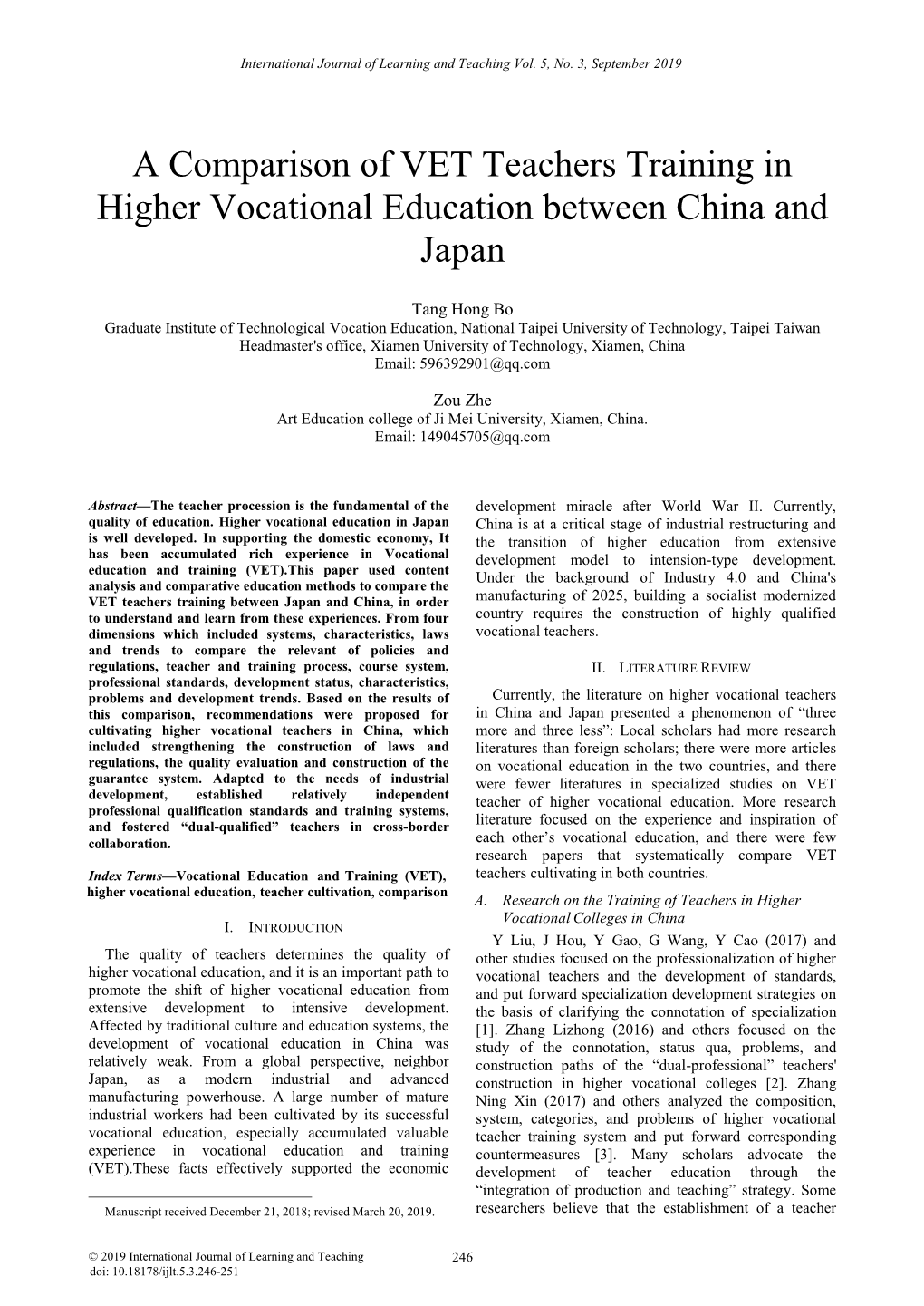 A Comparison of VET Teachers Training in Higher Vocational Education Between China And