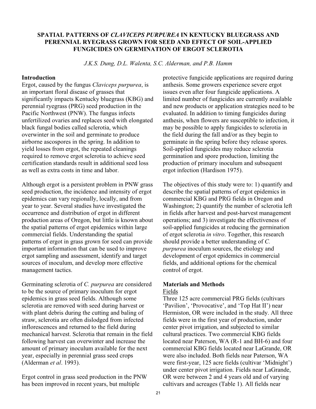 Spatial Patterns of Claviceps Purpurea in Kentucky Bluegrass And