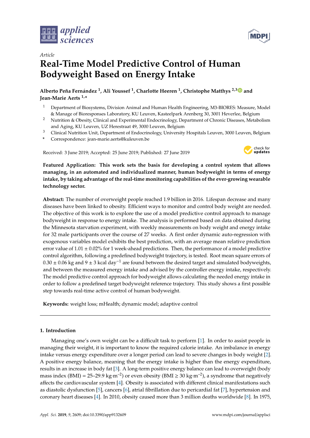 Real-Time Model Predictive Control of Human Bodyweight Based on Energy Intake