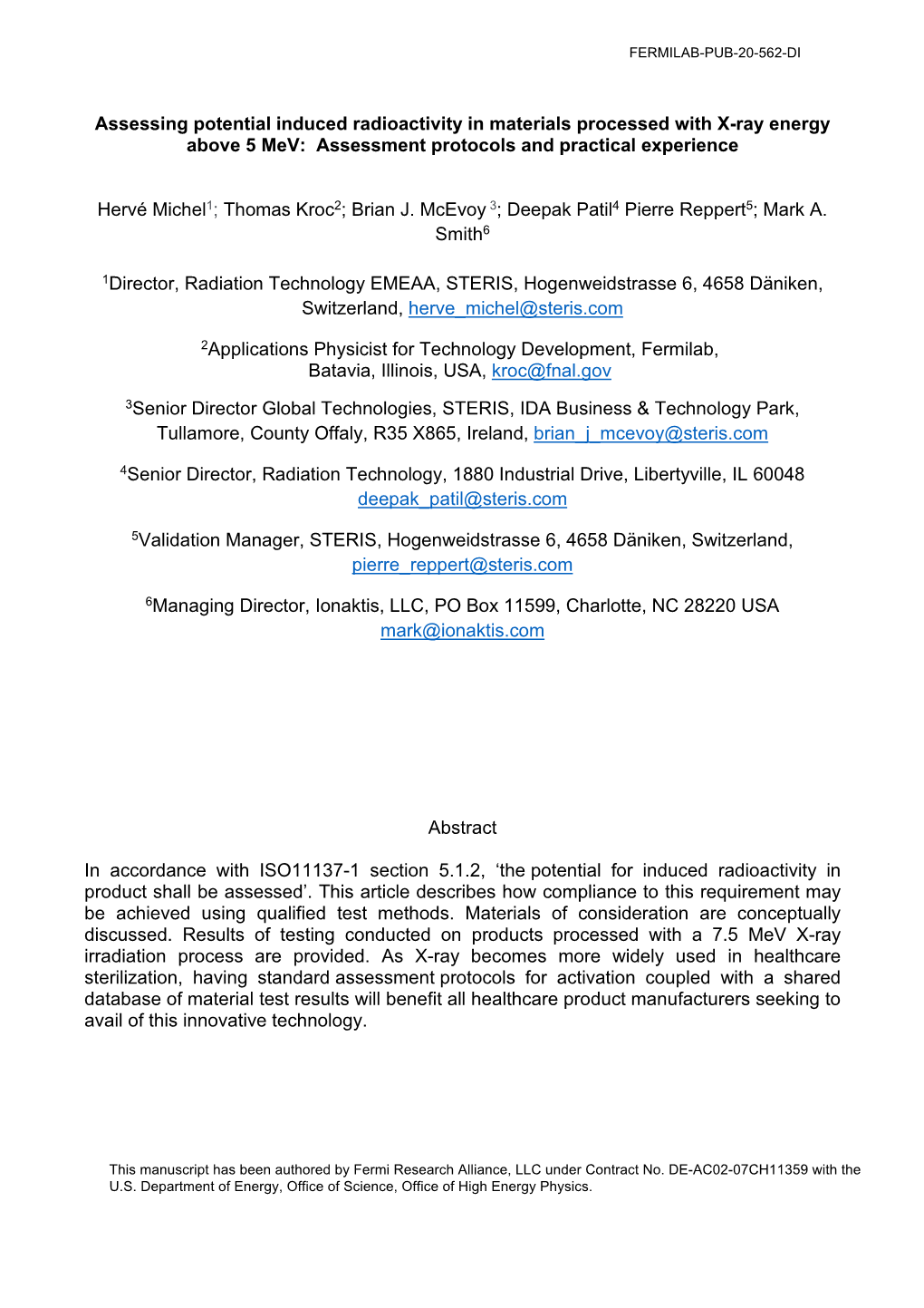 Assessing Potential Induced Radioactivity in Materials Processed with X-Ray Energy Above 5 Mev: Assessment Protocols and Practical Experience