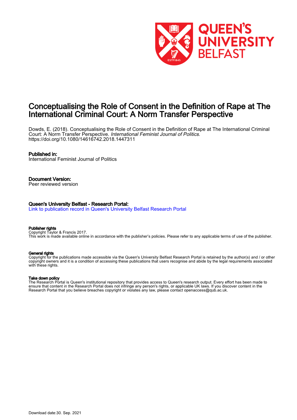 Conceptualising the Role of Consent in the Definition of Rape at the International Criminal Court: a Norm Transfer Perspective