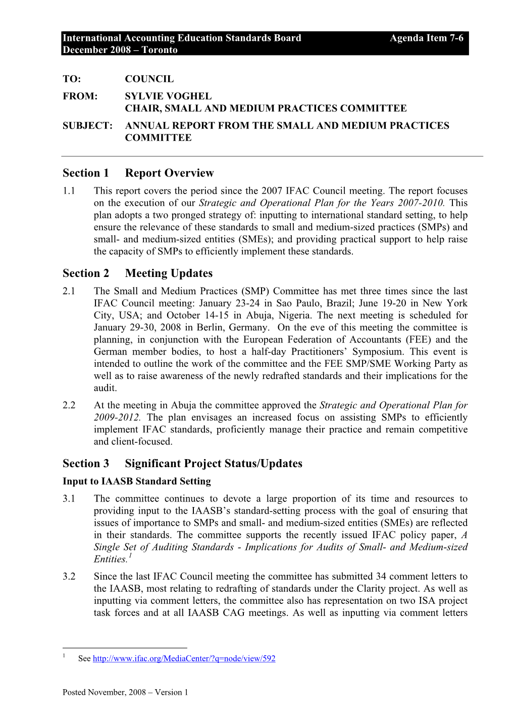 Section 1 Report Overview Section 2 Meeting Updates Section 3