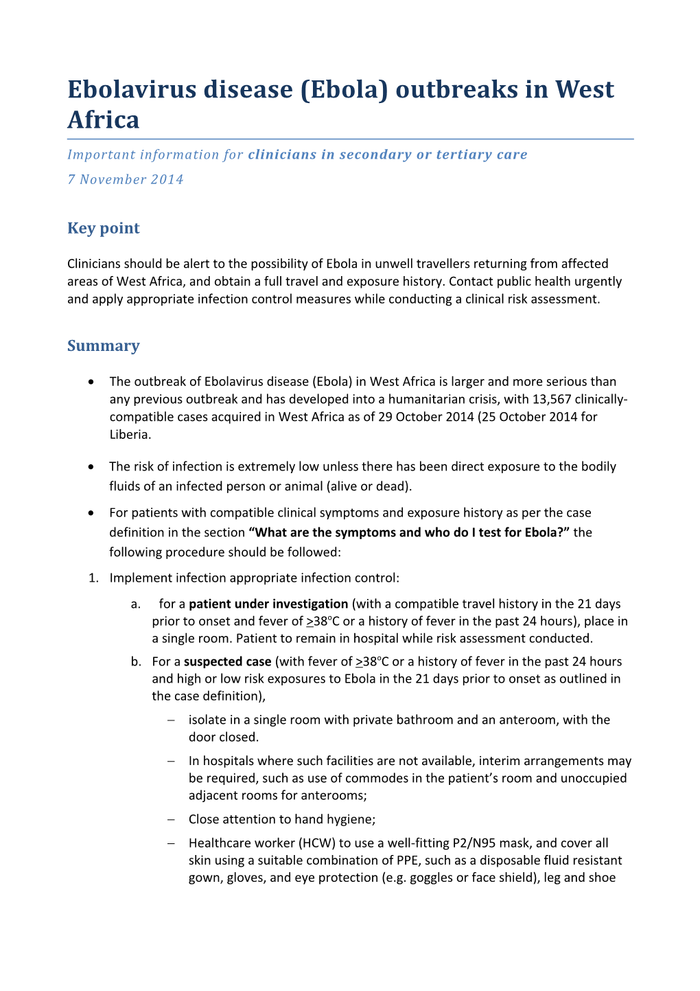 Ebola Virus Disease (EVD) Outbreaks in West Africa