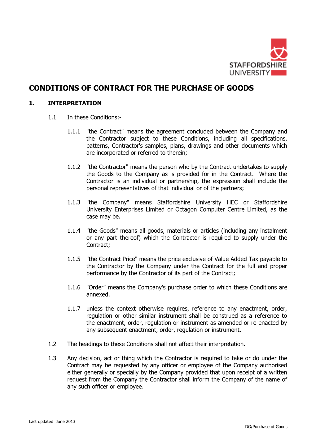 Conditions of Contract for the Purchase of Goods