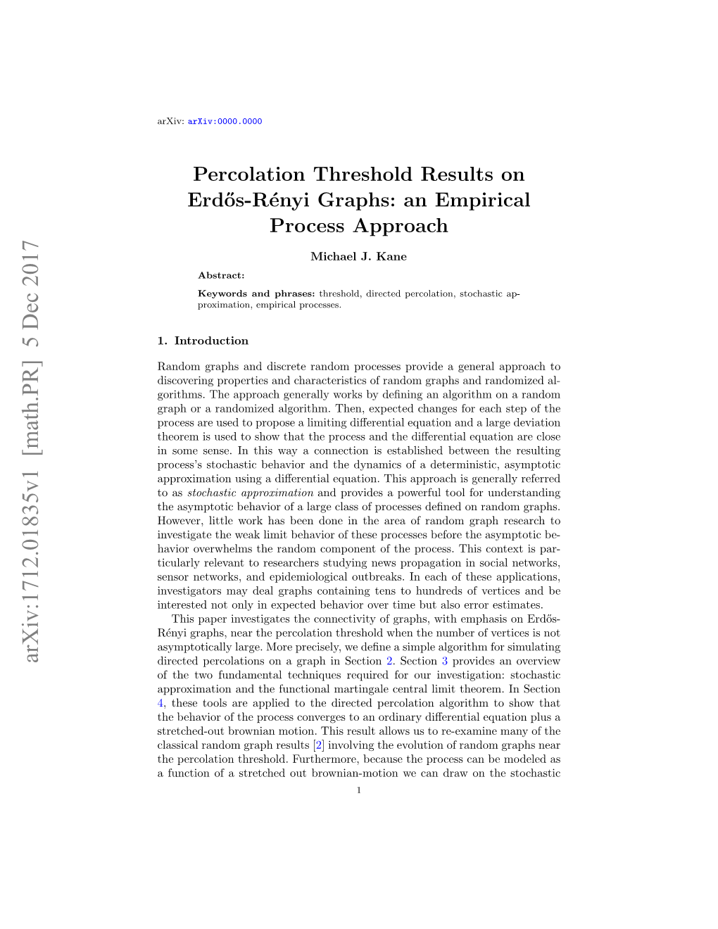 Percolation Threshold Results on Erdos-Rényi Graphs